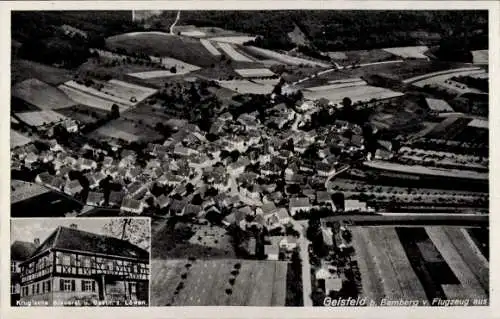 Ak Geisfeld Strullendorf in Oberfranken, Fliegeraufnahme, Krug'sche Brauerei u. Gasth. zum Löwen