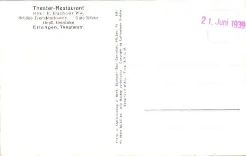 Ak Erlangen in Mittelfranken Bayern, Fliegeraufnahme, Theater-Restaurant