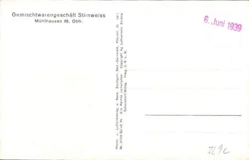 Ak Mühlhausen in Oberfranken Mittelfranken, Fliegeraufnahme, Gemischtwarengeschäft Stirnweiss
