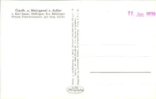 Ak Döffingen Grafenau in Württemberg, Fliegeraufnahme, Gasthaus zum Adler, Büffet, Gasträume