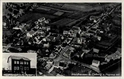 Ak Weidhausen bei Coburg Oberfranken, Fliegeraufnahme, Kolonialwaren Friedrich Renner