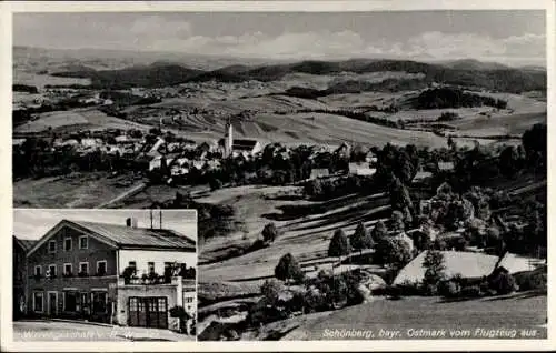 Ak Schönberg in Niederbayern, Fliegeraufnahme, Warengeschäft R. Wacker