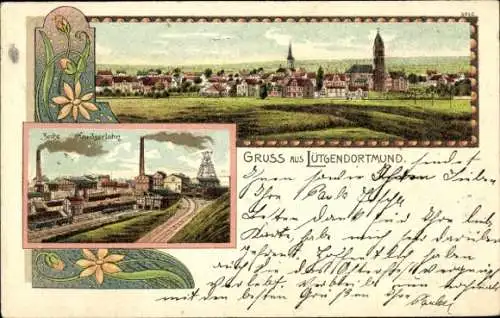 Litho Lütgendortmund Dortmund im Ruhrgebiet, Gesamtansicht, Zeche Neu-Iserlohn