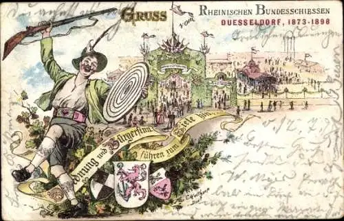 Litho Düsseldorf am Rhein, Rheinisches Bundesschießen 1898, Schützenfest, Zielscheibe