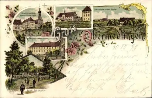 Litho Obermedlingen Medlingen Schwaben Bayern, Sommerkeller, ehem. Kloster, Bräuhaus, Klosterkirche