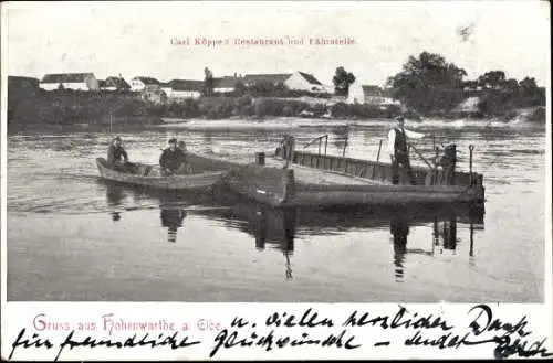 Ak Hohenwarthe an der Elbe Möser Jerichower Land, Carl Köppe's Restaurant und Fährstelle, Fähre