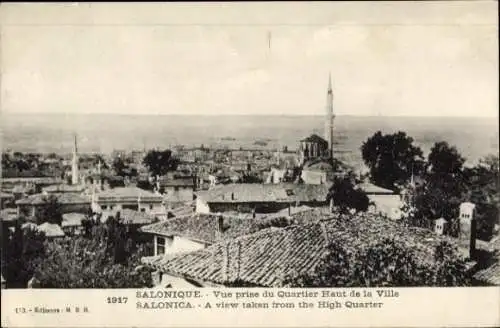 Ak Thessaloniki Griechenland, Blick vom oberen Viertel der Stadt