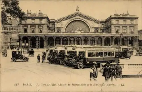 Ak Paris, Gesamtansicht des Gare de l'Est, Eingang zum Métropolitain, Bus