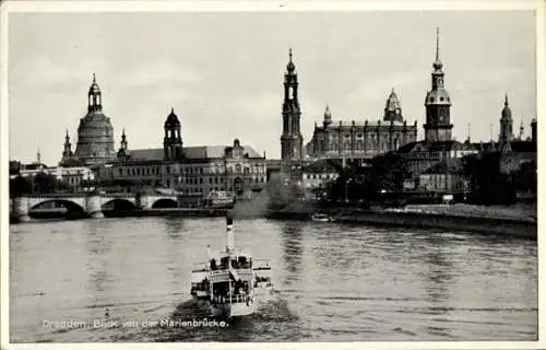 Ak Dresden Altstadt, Teilansicht, Blick von der Marienbrücke, Schiff