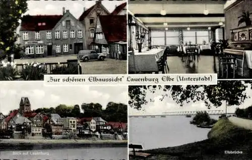 Ak Lauenburg an der Elbe, Unterstadt, Elbbrücke, Gaststätte Zur schönen Elbaussicht