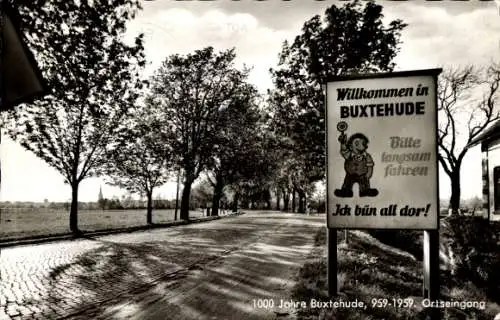 Ak Buxtehude in Niedersachsen, Ortseingang, Schild, 1000 Jahre, 959-1959