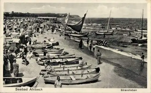 Ak Ostseebad Ahlbeck auf Usedom, Strandleben, Boote