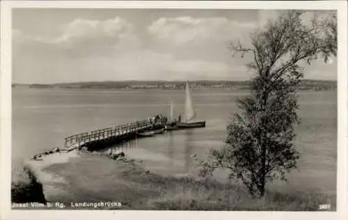 Ak Insel Vilm Putbus auf Rügen, Landungsbrücke, Segelboote, Panorama