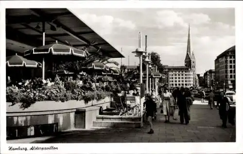 Ak Hamburg Mitte Neustadt, Alsterpavillon, Kirchturm