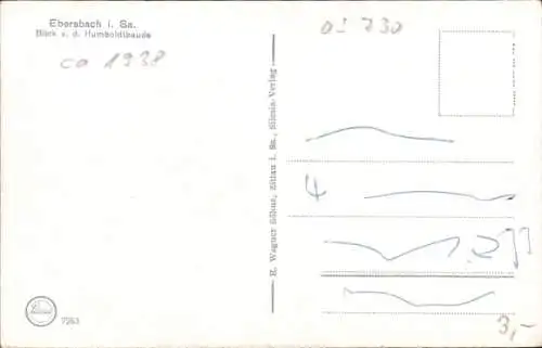 Ak Ebersbach in Sachsen Oberlausitz, Totalansicht, Blick von der Humboldtbaude