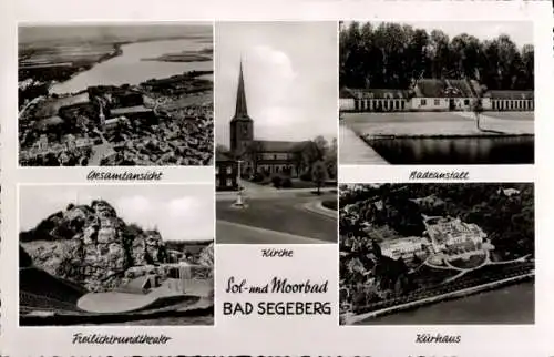 Ak Bad Segeberg in Holstein, Gesamtansicht, Kirche, Badeanstalt, Kurhaus, Luftbild, Freilichttheater