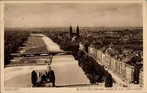 Ak München, Blick vom Deutschen Museum, Isar, Teilansicht