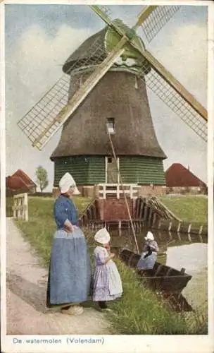 Ak Volendam Nordholland Niederlande, Windmühle, Frau, Mädchen, Volkstrachten