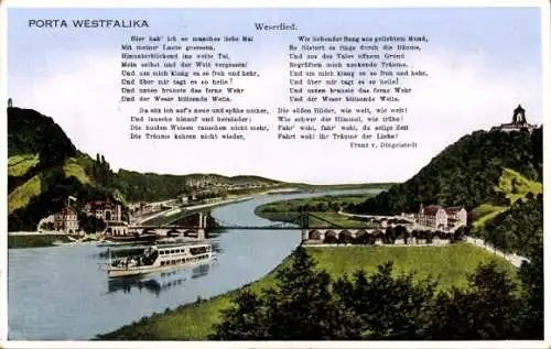 Ak Porta Westfalica an der Weser, Weserlied, Franz v. Dingelstedt, Panorama