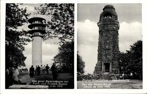 Ak Porta Westfalica in Nordrhein Westfalen, Jakobsberg, Bismarckturm alt und neu, Fernsehstation