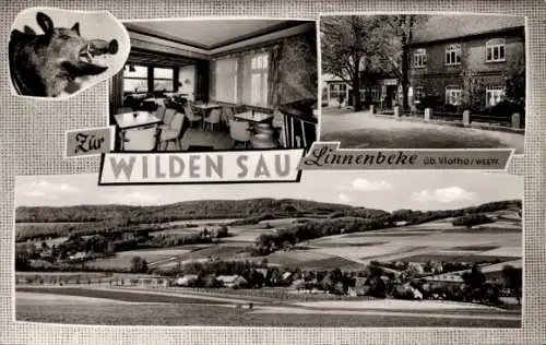 Ak Linnenbeke Vlotho in Nordrhein Westfalen, Zur Wilden Sau, Panorama