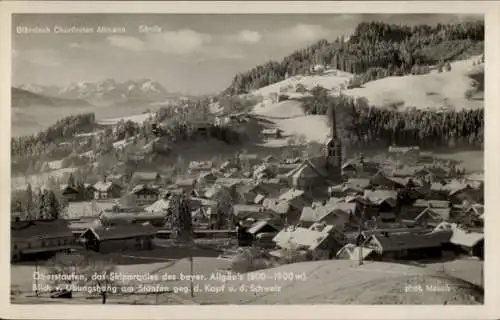 Ak Oberstaufen im Allgäu, Blick vom Übungshang am Staufen gegen den Kopf und die Schweiz, Winter