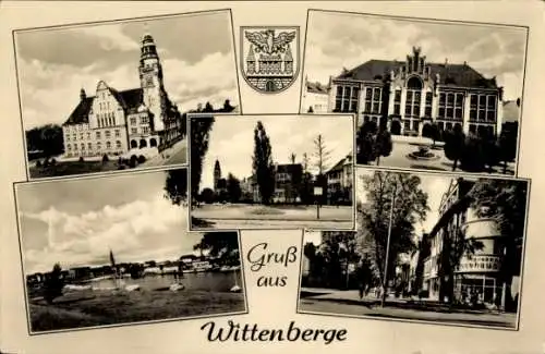 Ak Wittenberge an der Elbe Prignitz, Wappen, Kirche, Geschäftshaus, Gebäude