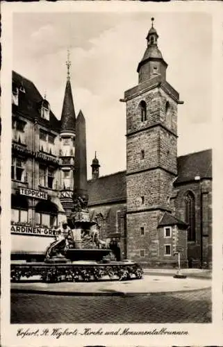 Ak Erfurt in Thüringen, St. Wigbertikirche und Monumentalbrunnen