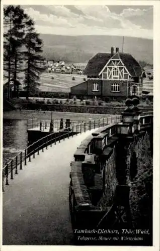 Ak Tambach Dietharz in Thüringen, Talsperre, Mauer mit Wärterhaus