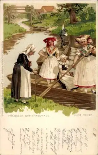 Künstler Litho Spreewald, Frauen in Volkstrachten, Meissner & Buch 1019