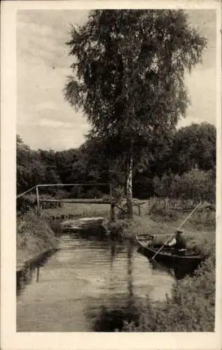 Ak Lübben im Spreewald, Beim Schützenhaus, Spreewaldkahn