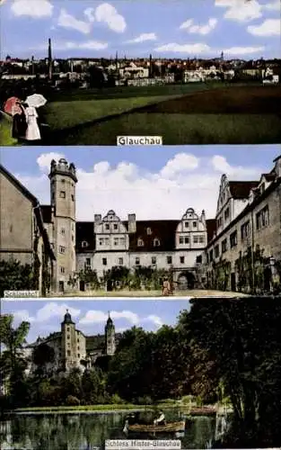 Ak Glauchau an der Zwickauer Mulde, Panorama, Schlosshof, Schloss Hinterglauchau