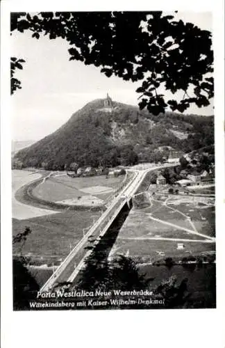 Ak Porta Westfalica an der Weser, Neue Weserbrücke, Wittekindsberg, Kaiser Wilhelm Denkmal