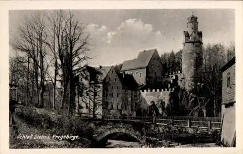 Ak Stein Hartenstein in Sachsen, Schloss Stein, Brücke