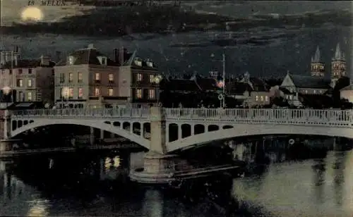 Ak Melun Seine et Marne, Pont du Moulin, Pont de fer