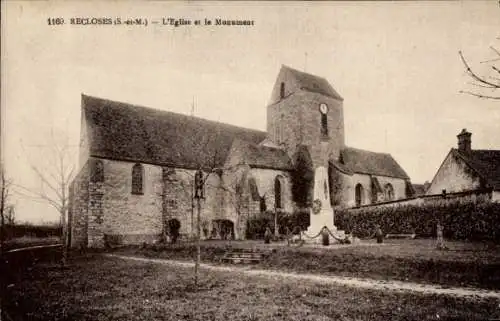 Ak Recloses Seine-et-Marne, Kirche, Monument