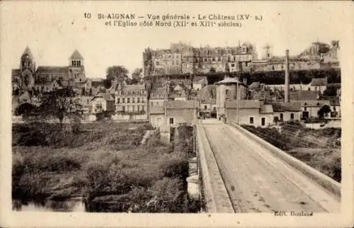 Ak Saint Aignan sur Cher Loir et Cher, vue generale, Schloss, Kirche