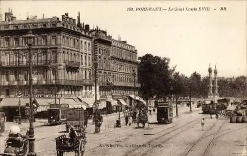 Ak Bordeaux Gironde, Le Quai Louis XVIII, Straßenpartie, Straßenbahnen