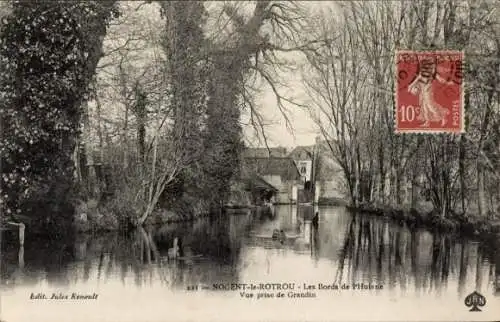 Ak Nogent le Rotrou Eure et Loir, Les Bords de l'Huisne, Vue prise de Grandin