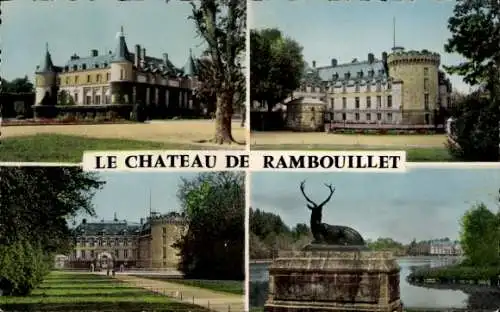 Ak Rambouillet Yvelines, Schloss, Residence Presidentielle vu sous differents angles, Hirschstatue