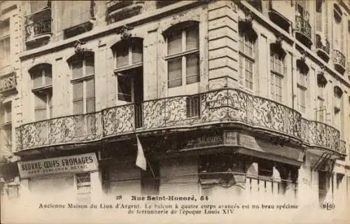 Ak Paris, Rue Saint Honoré 54, ehemaliges Haus des Silbernen Löwen