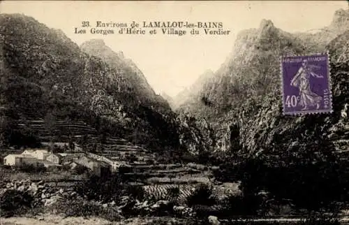 Ak Lamalou les Bains Hérault, Les gorges d'Heric, Village du Verdier