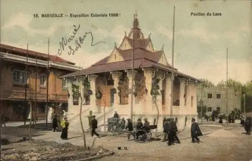 Ak Marseille Bouches du Rhône, Kolonialausstellung 1906, Laos-Pavillon