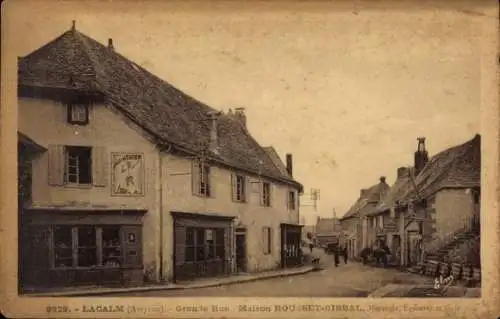 Ak Lacalm Aveyron, Grande Rue, Maison Rousset-Girbal, Mercerie, Epicerie, Cafe