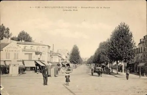 Ak Boulogne sur Seine Hauts de Seine, Rond-Point de la Reine, Grande Rue