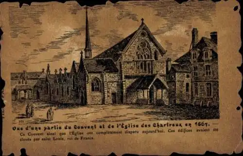 Ak Saulx les Chartreux Essonne, Oue eines Teils des Klosters und der Kirche im Jahr 1667