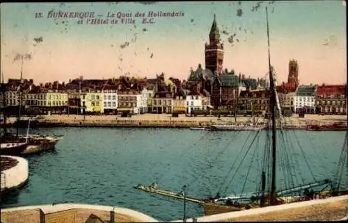 Ak Dunkerque Dünkirchen Nord, Quai des Hollandais, Rathaus