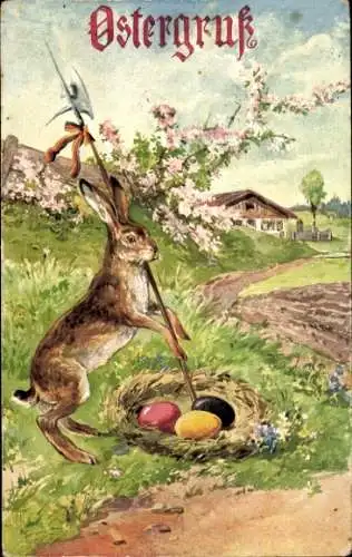 Ak Glückwunsch Ostern, Hase und Ostereier