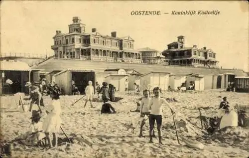 Ak Ostende Westflandern, Le Château Royal, Kinder spielen am Strand