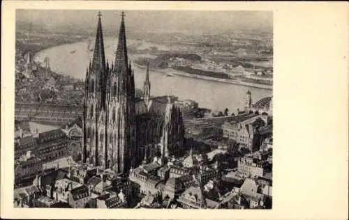 Ak Köln am Rhein, Totalansicht, Dom, Flugzeugaufnahme
